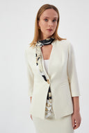 Women's Off-White Blazer Jacket and Pencil Skirt with Gold Button Detail and Scarf