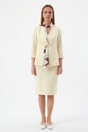Gold Düğme Detaylı Fularlı Tereyağ Kadın Blazer Ceket ve Kalem Etek