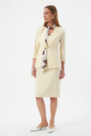 Women's Blazer Jacket and Pencil Skirt with Gold Button Detail and Scarf