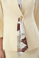 Women's Blazer Jacket and Pencil Skirt with Gold Button Detail and Scarf