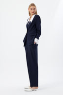 Gold Düğmeli Beyaz Yakalı Lacivert Kadın Ceket Pantolon Set