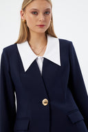 Gold Düğmeli Beyaz Yakalı Lacivert Kadın Ceket Pantolon Set