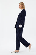 Gold Düğmeli Beyaz Yakalı Lacivert Kadın Ceket Pantolon Set