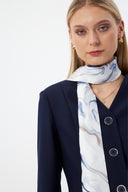 Lacivert Kadın Ceket Pantolon Takım V Yaka Düğmeli Fular Detaylı 44221