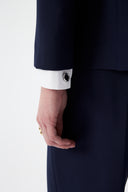 Lacivert Kadın Ceket Pantolon Takım V Yaka Düğmeli Fular Detaylı 44221