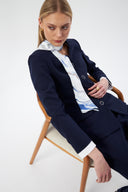 Lacivert Kadın Ceket Pantolon Takım V Yaka Düğmeli Fular Detaylı 44221