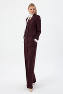 Plum Women's Jacket and Trousers Set with V-Neck, Button-Down, and Scarf Detail