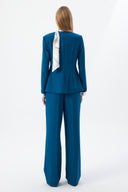 Petrol Women's Jacket and Pants Set, V-Neck, Button-Down, with Scarf Detail
