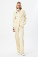 Butter Women's Jacket and Pants Suit with V-Neck, Button-Down, and Scarf Detail