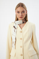 Butter Women's Jacket and Pants Suit with V-Neck, Button-Down, and Scarf Detail