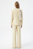 Butter Women's Jacket and Pants Suit with V-Neck, Button-Down, and Scarf Detail