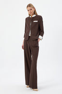 Hakim Yaka Kahverengi Kadın Blazer ve Bol Paça Pantolon