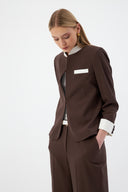 Hakim Yaka Kahverengi Kadın Blazer ve Bol Paça Pantolon