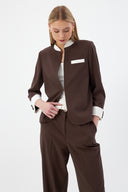 Hakim Yaka Kahverengi Kadın Blazer ve Bol Paça Pantolon