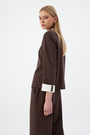 Hakim Yaka Kahverengi Kadın Blazer ve Bol Paça Pantolon