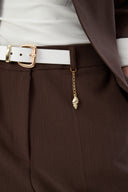 Hakim Yaka Kahverengi Kadın Blazer ve Bol Paça Pantolon