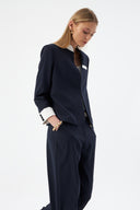 Hakim Yaka Lacivert Kadın Blazer ve Bol Paça Pantolon