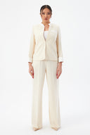 Hakim Yaka Bej Kadın Blazer ve Bol Paça Pantolon
