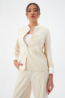 Hakim Yaka Bej Kadın Blazer ve Bol Paça Pantolon