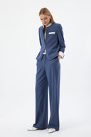 Hakim Yaka İndigo Kadın Blazer ve Bol Paça Pantolon