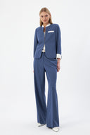 Hakim Yaka İndigo Kadın Blazer ve Bol Paça Pantolon