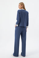 Hakim Yaka İndigo Kadın Blazer ve Bol Paça Pantolon