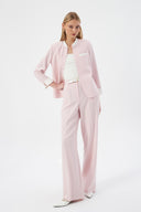 Hakim Yaka Pudra Kadın Blazer ve Bol Paça Pantolon