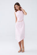 Zincir Kemer Detaylı Pembe Keten Elbise