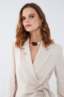 Kuşaklı Keten Bej Blazer Takım