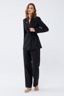 Kuşaklı Keten Siyah Blazer Takım