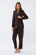 Kuşaklı Keten Kavherengi Blazer Takım