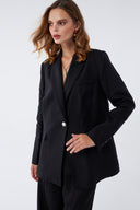 Geniş Paça Keten Siyah Blazer Takım