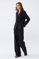 Geniş Paça Keten Siyah Blazer Takım