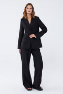Geniş Paça Keten Siyah Blazer Takım