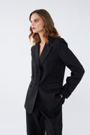 Geniş Paça Keten Siyah Blazer Takım