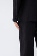 Geniş Paça Keten Siyah Blazer Takım