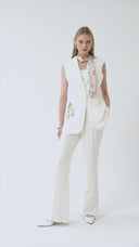 Women's Off-White Blazer Vest with Scarf Detail and Wide-Leg Trousers