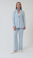 Floral Detail Baby Blue Women's Blazer Jacket and Wide-Leg Trousers