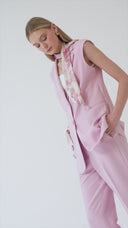 Women's Pink Blazer Vest with Scarf Detail and Wide-Leg Trousers