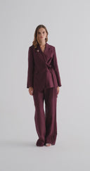 Kuşaklı Keten Mürdüm Blazer Takım