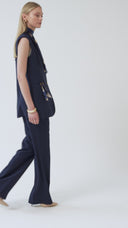 Women's Navy Blazer Vest with Scarf Detail and Wide-Leg Trousers